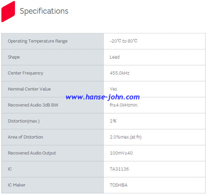 Piezoelectric Ceramic Discriminator CDBCB455KCAY24-R0  CDBc455C24 Alternative model：JGK04-0155K