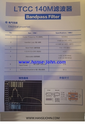 LTCC 140Mhz Bandpass filter  customized product RF transformer Power splitter, combiner, bridge